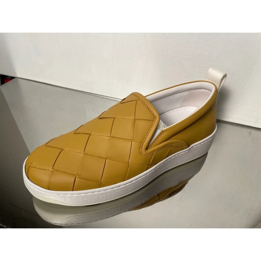 Bottega‎ Veneta 578303 Yellow Leather intrecciato Slip on Loafers shoes 40.5